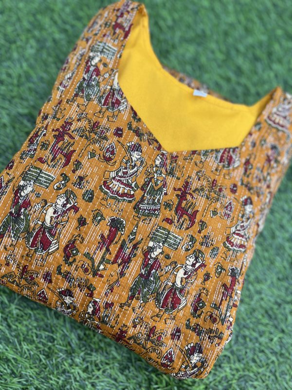 Cotton Maternity/Feeding Maxi- 2tier -Kantha Theme yellow - Image 3