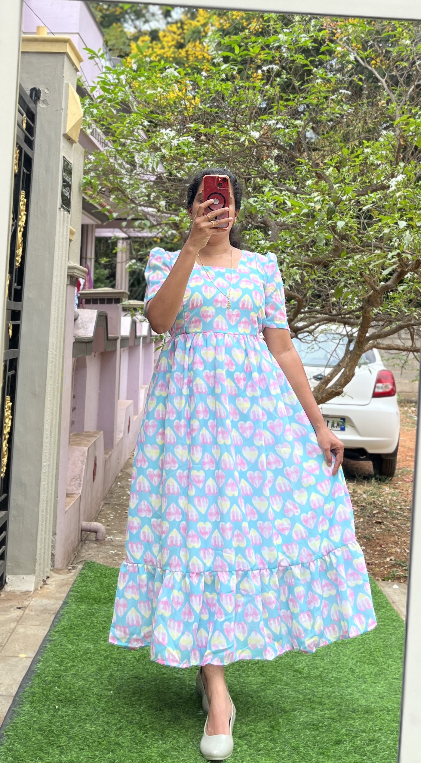 Georgette Maternity/ Feeding Maxi - 2tier - skyblue Heart