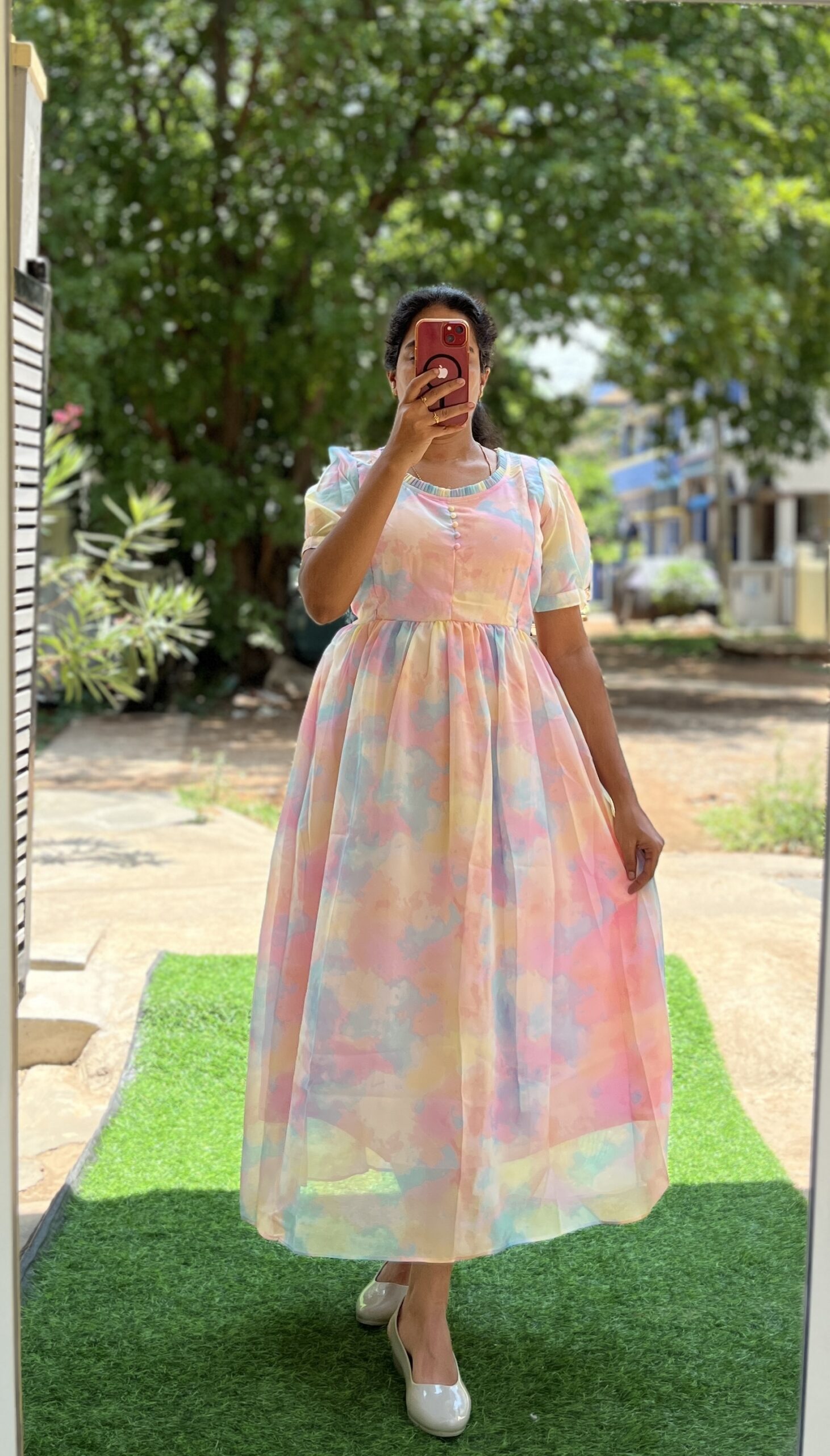 Georgette Maternity/Feeding kurti - Frill Neck - Multi shade