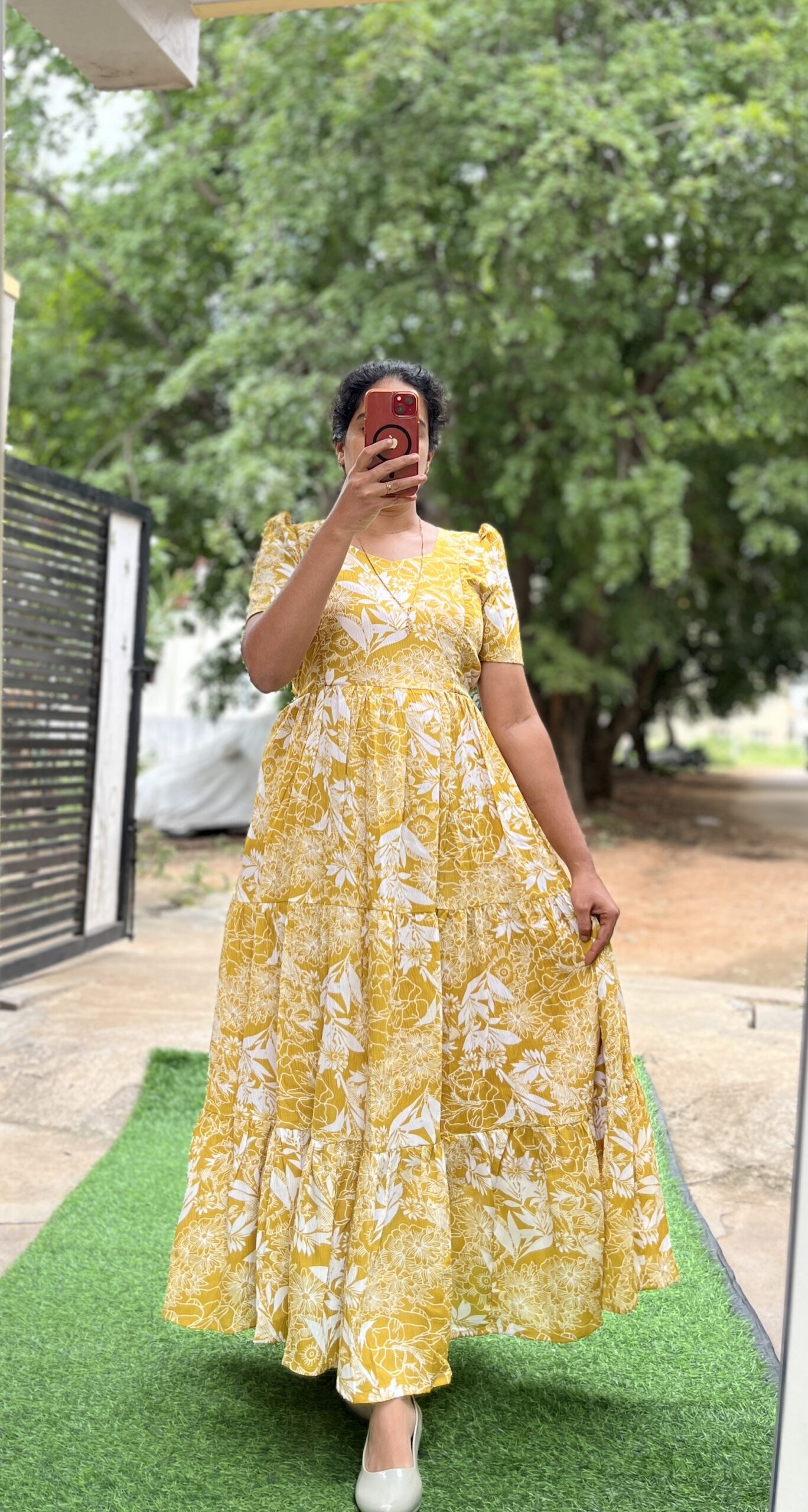 Delta Crush Maternity/Feeding kurti - 3tier- Delta Alpha yellow