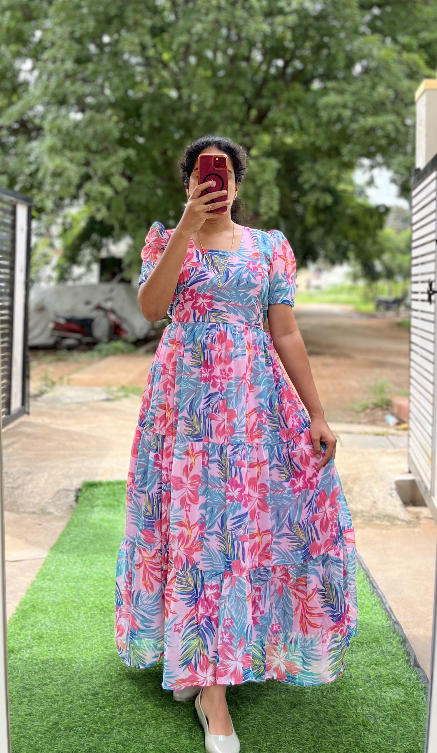 Georgette Maternity/ Feeding Maxi - 3tier - Hibiscus