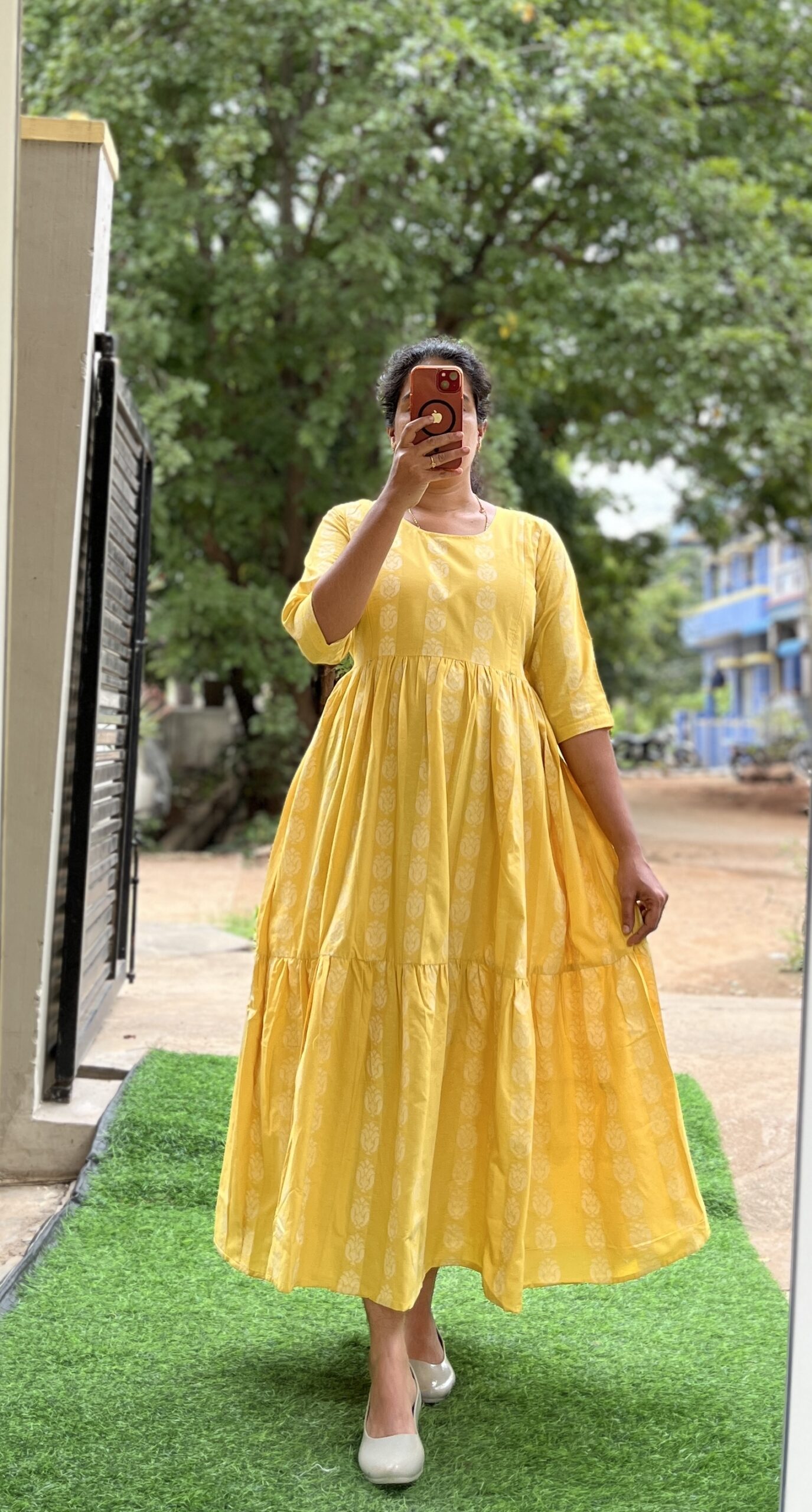 Cotton Maternity/Feeding kurti - Handloom Yellow