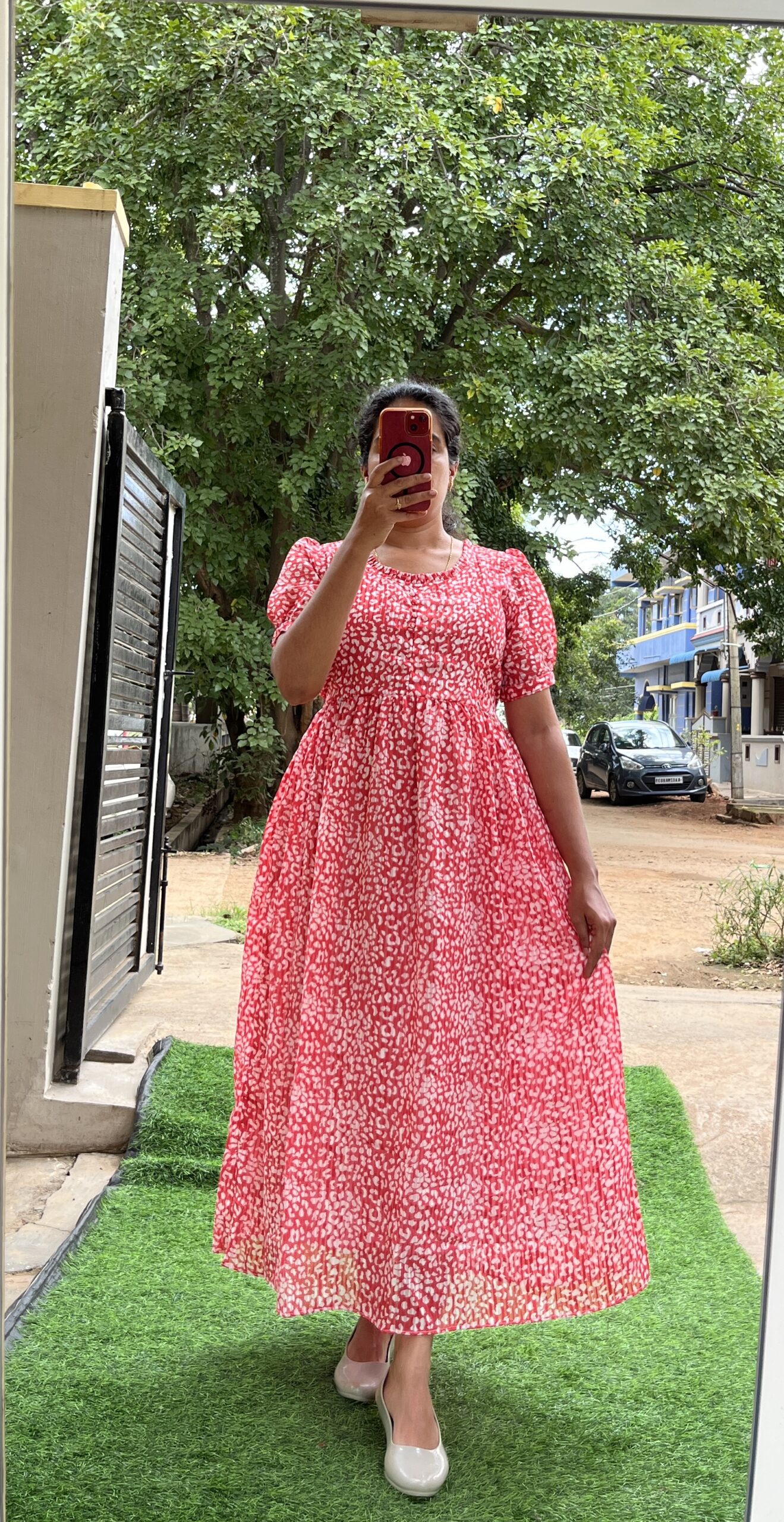 Georgette Maternity/Feeding kurti - Frillneck Red Satin