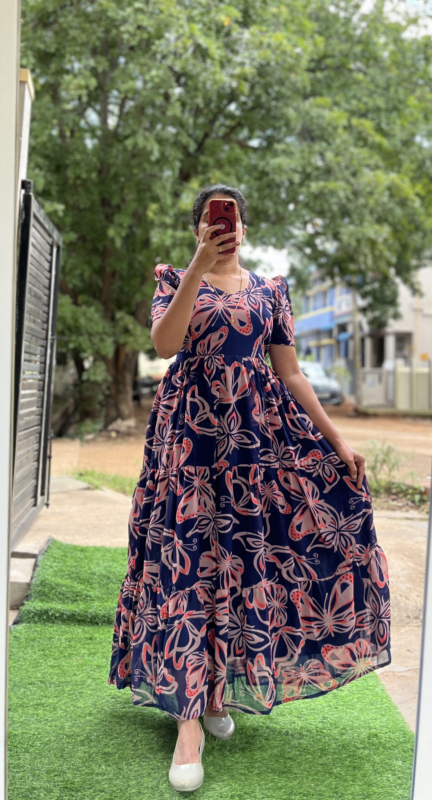 Georgette Maxi - 3tier - Normal-Navy Butterfly