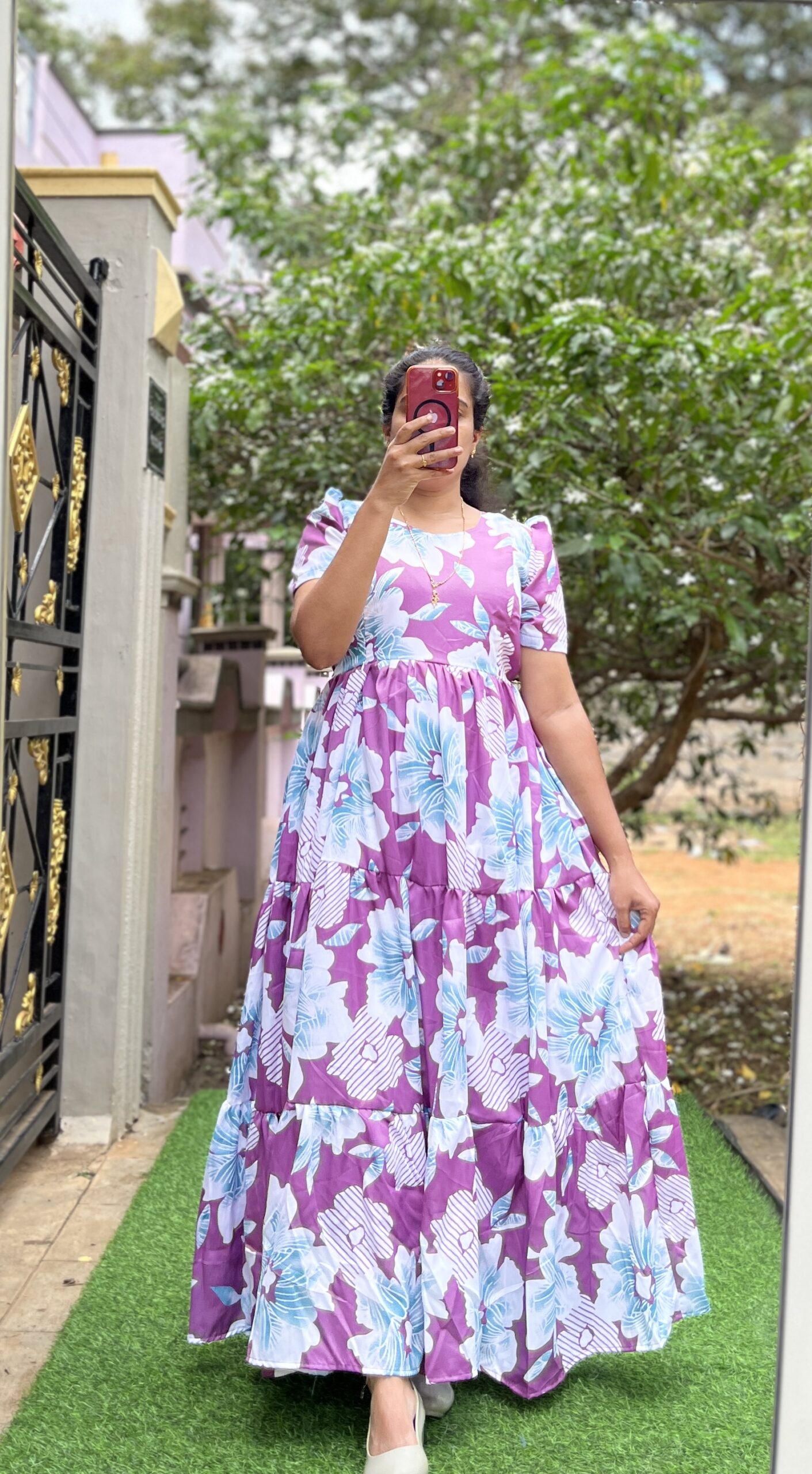 Delta Crush Maternity/Feeding kurti - 3tier- Delta Patch Purple