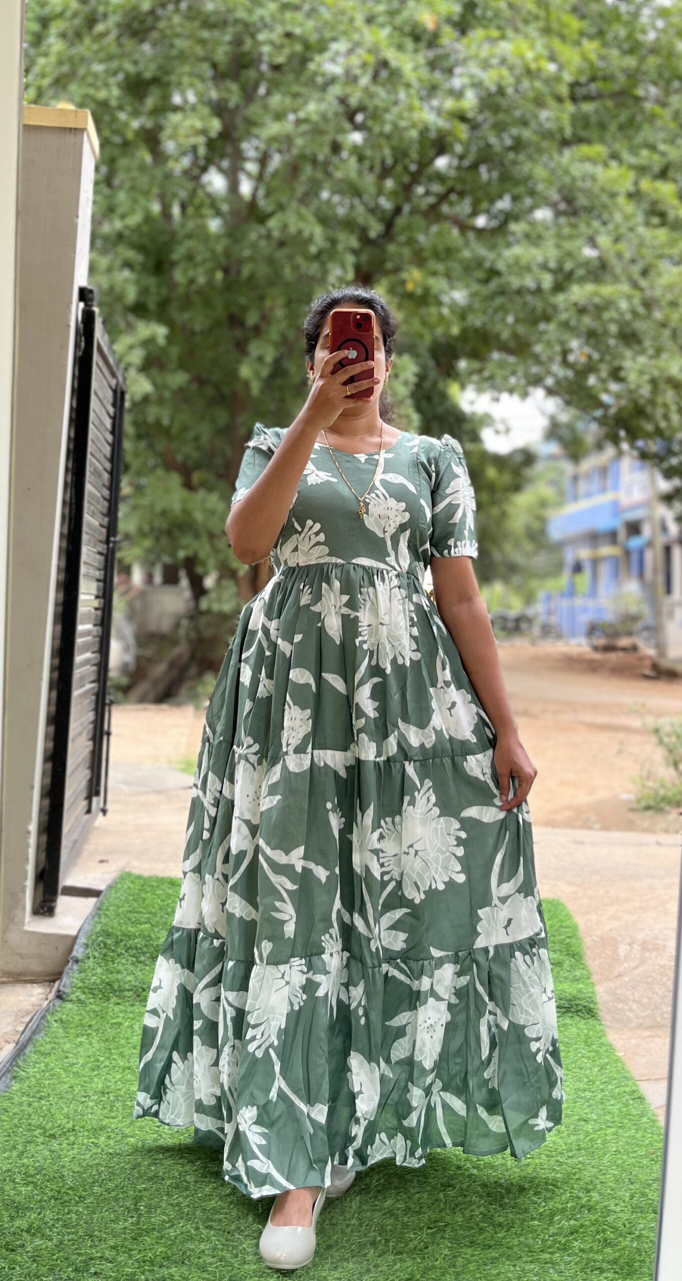 Delta Crush Maternity/Feeding kurti - 3tier- Delta Floral Olive