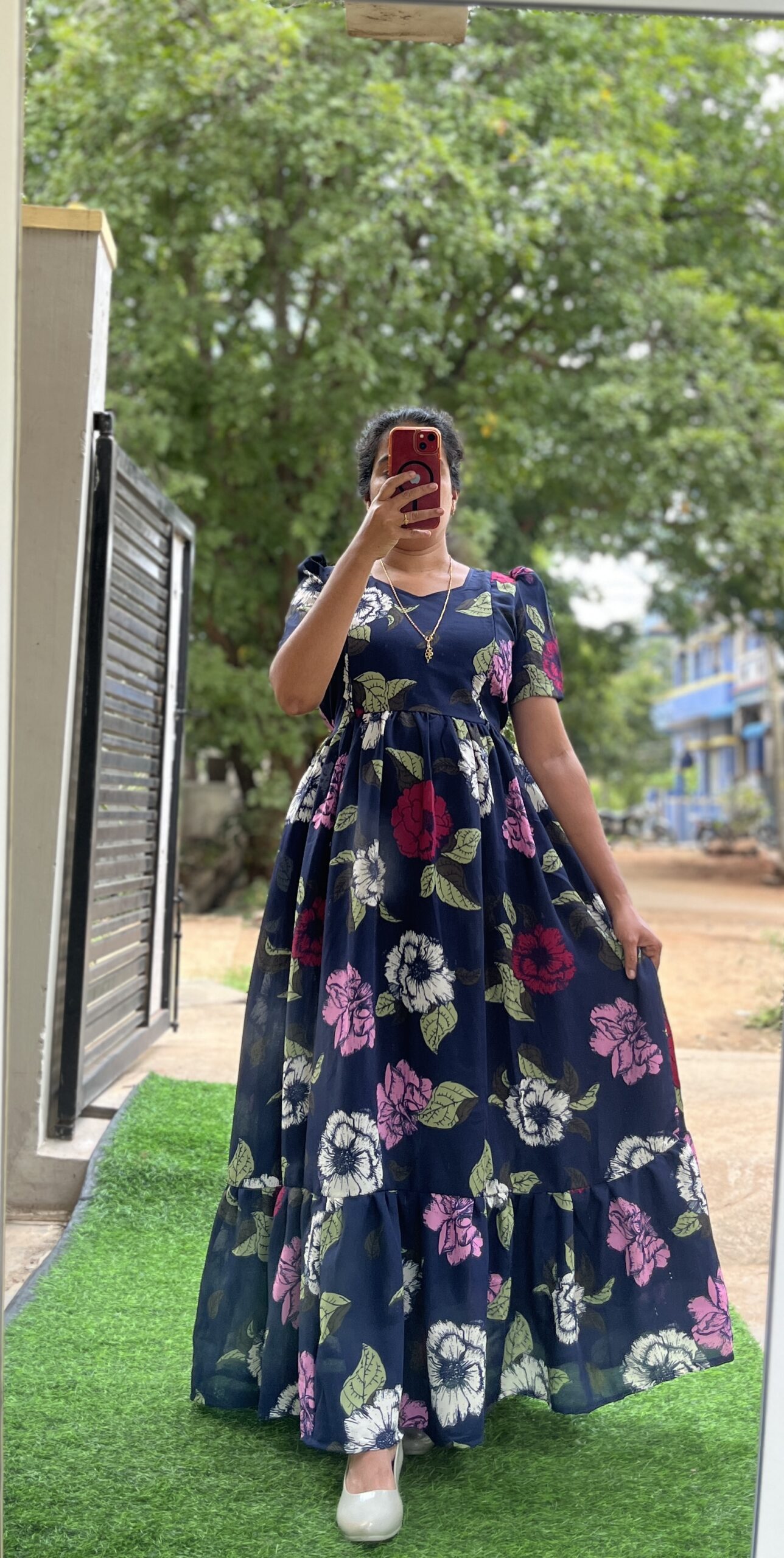 Georgette Maternity/ Feeding Maxi - 2tier - Navy Rosy