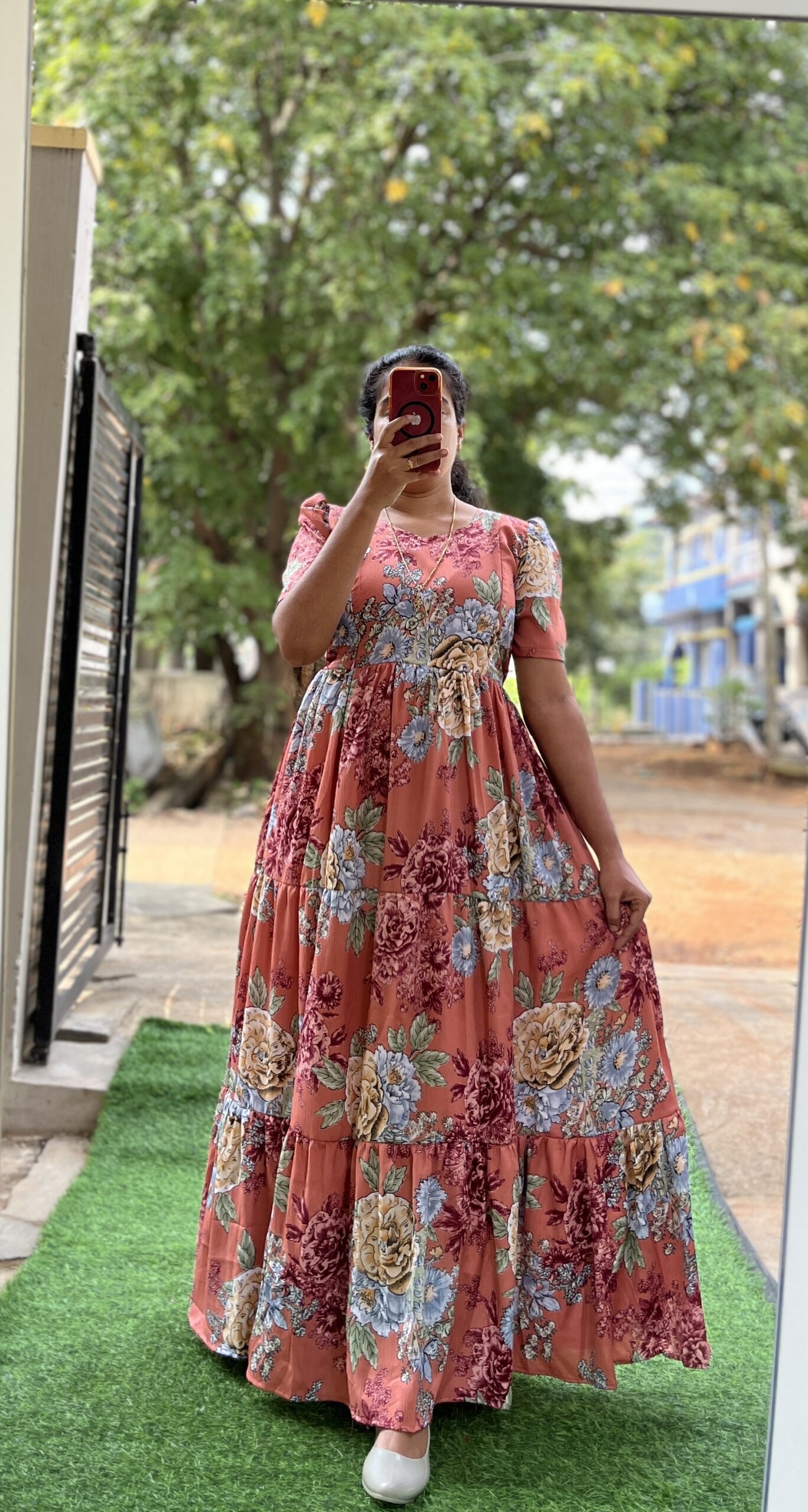 Delta Crush Maternity/Feeding kurti - 3tier- Delta Zylu orange