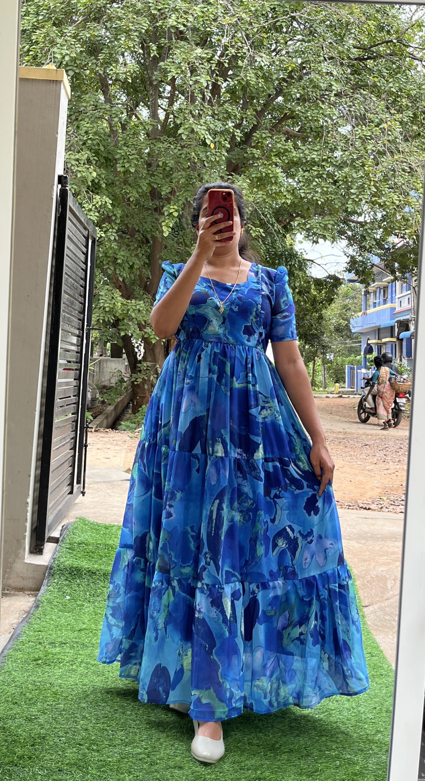 Georgette Maternity/ Feeding Maxi - 3tier Peacock blue