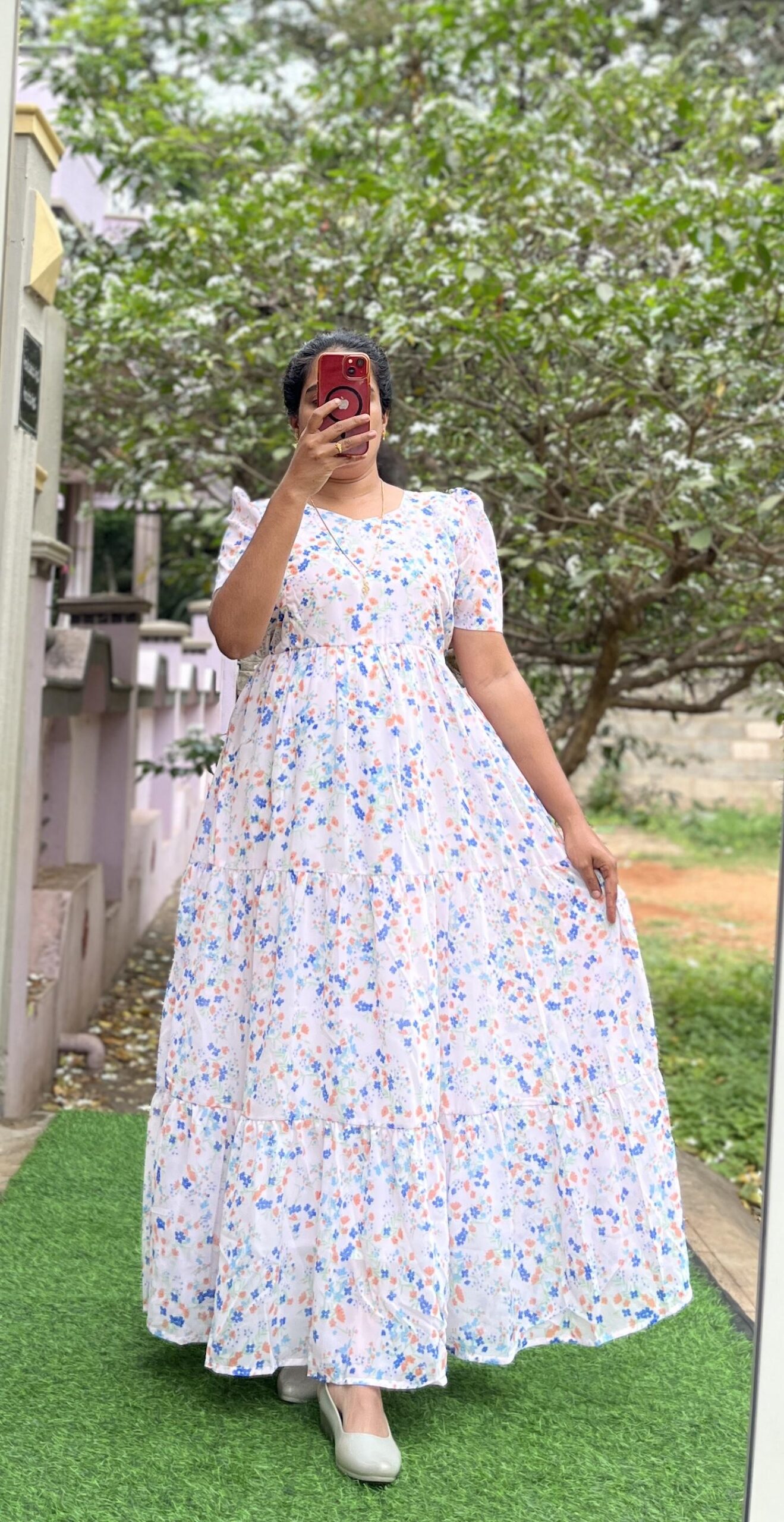 Georgette Maternity/ Feeding Maxi - 3tier - White Flower Show