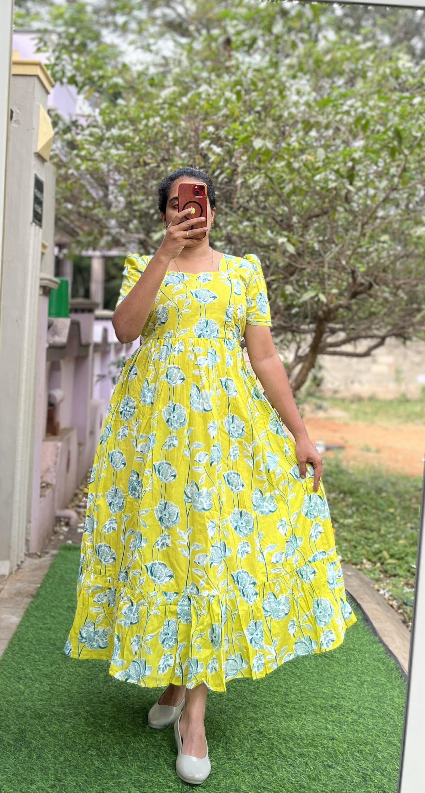 Cotton Maternity/Feeding kurti - SS - Yellow Garden