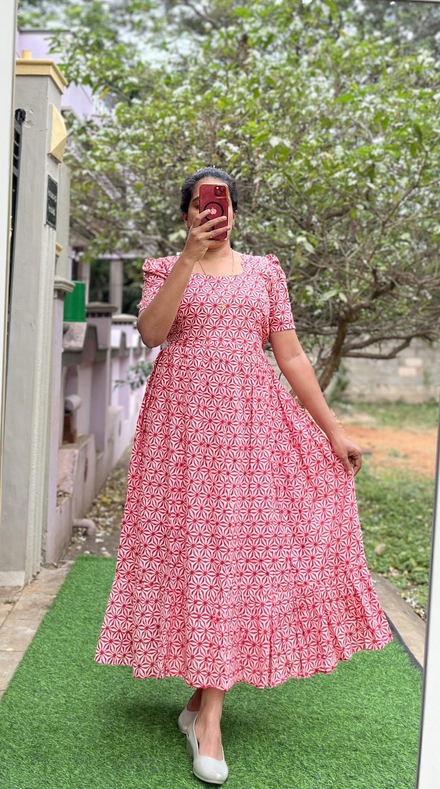 Cotton Maternity/Feeding kurti - SS - Cotton Red Allover