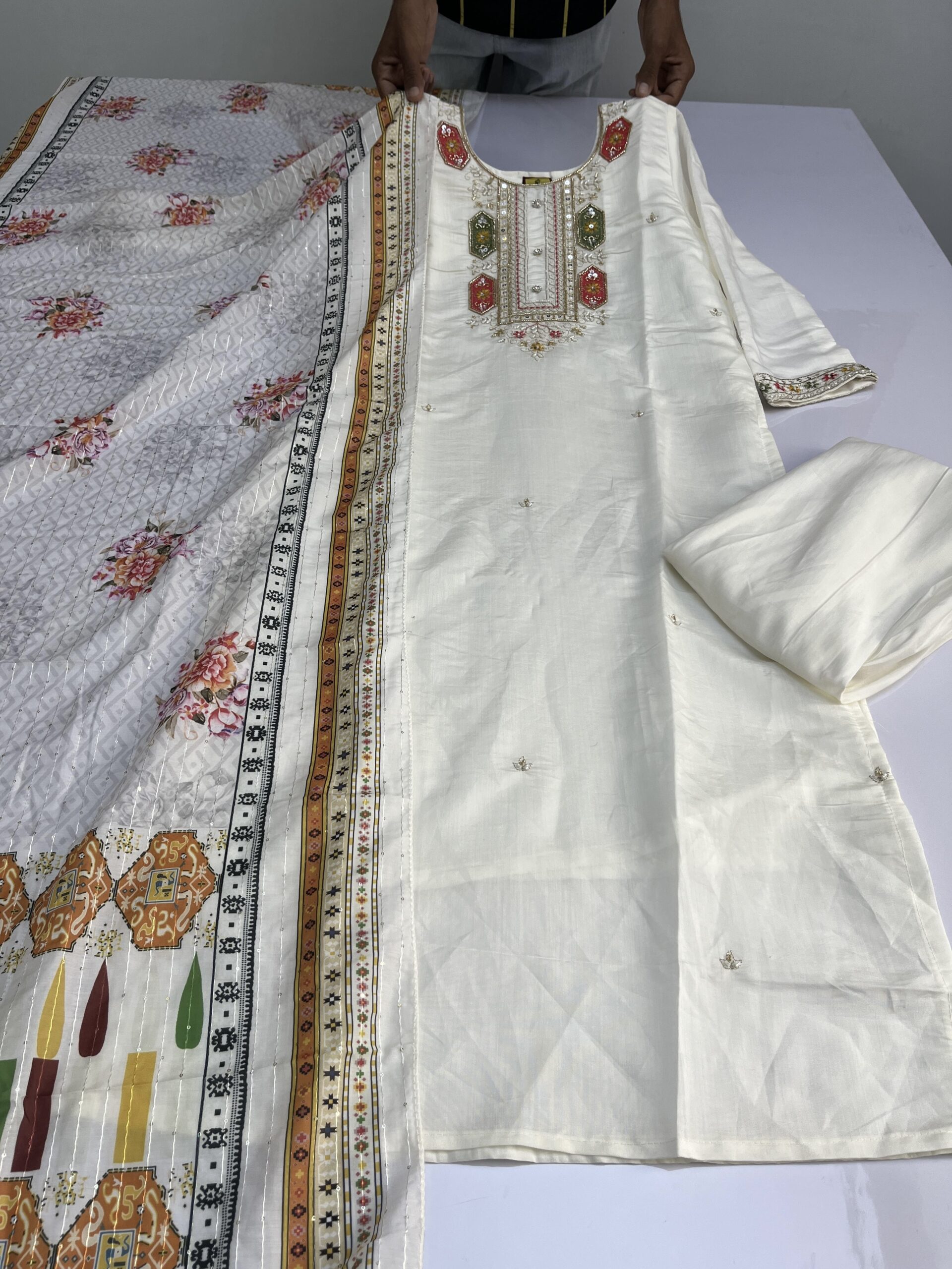 Shimmer Kurti set -Normal 3pc set -X-mas White