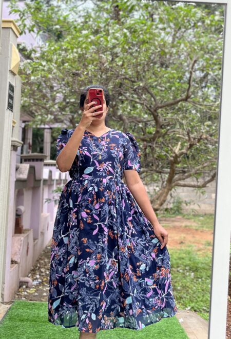 Georgette Maternity/Feeding kurti - Vneck NavyBlue