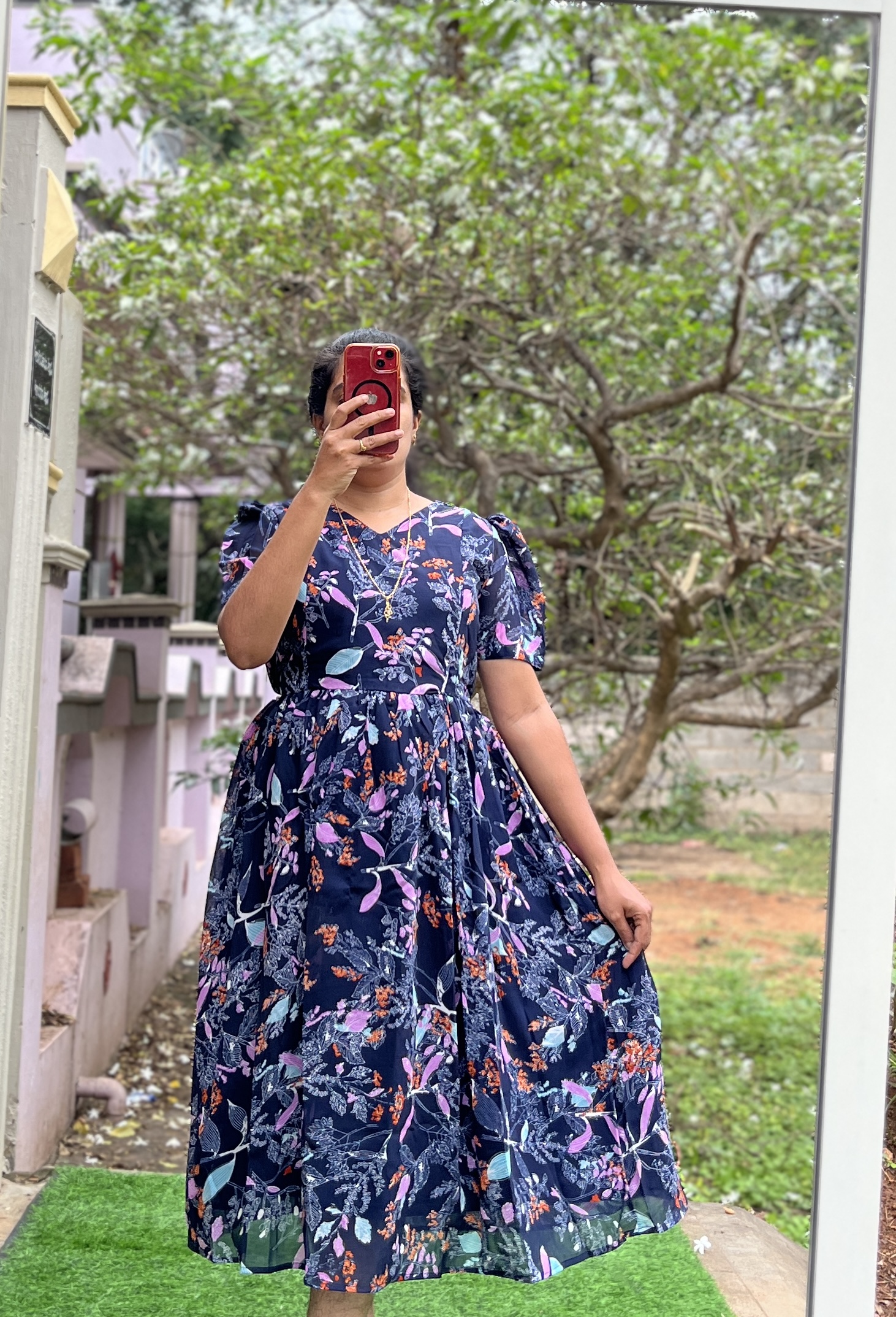 Georgette Maternity/Feeding kurti - Vneck NavyBlue