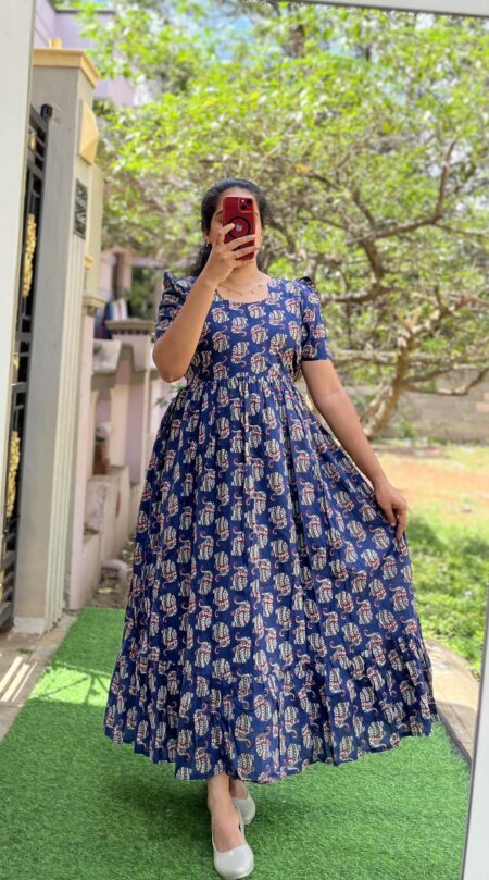 Cotton Maternity/Feeding kurti - SS - Cotton Navy Elephant