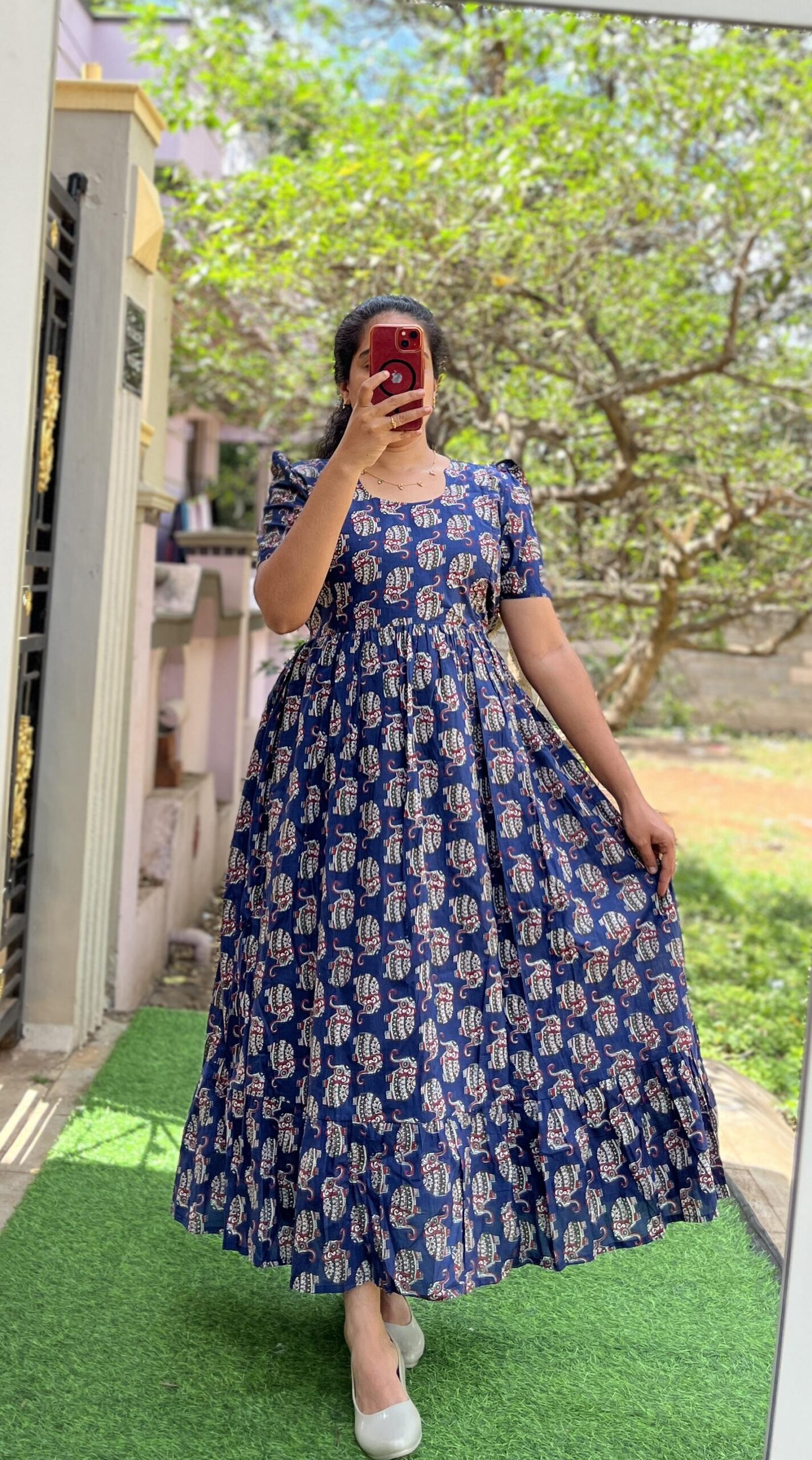 Cotton Maternity/Feeding kurti - SS - Cotton Navy Elephant