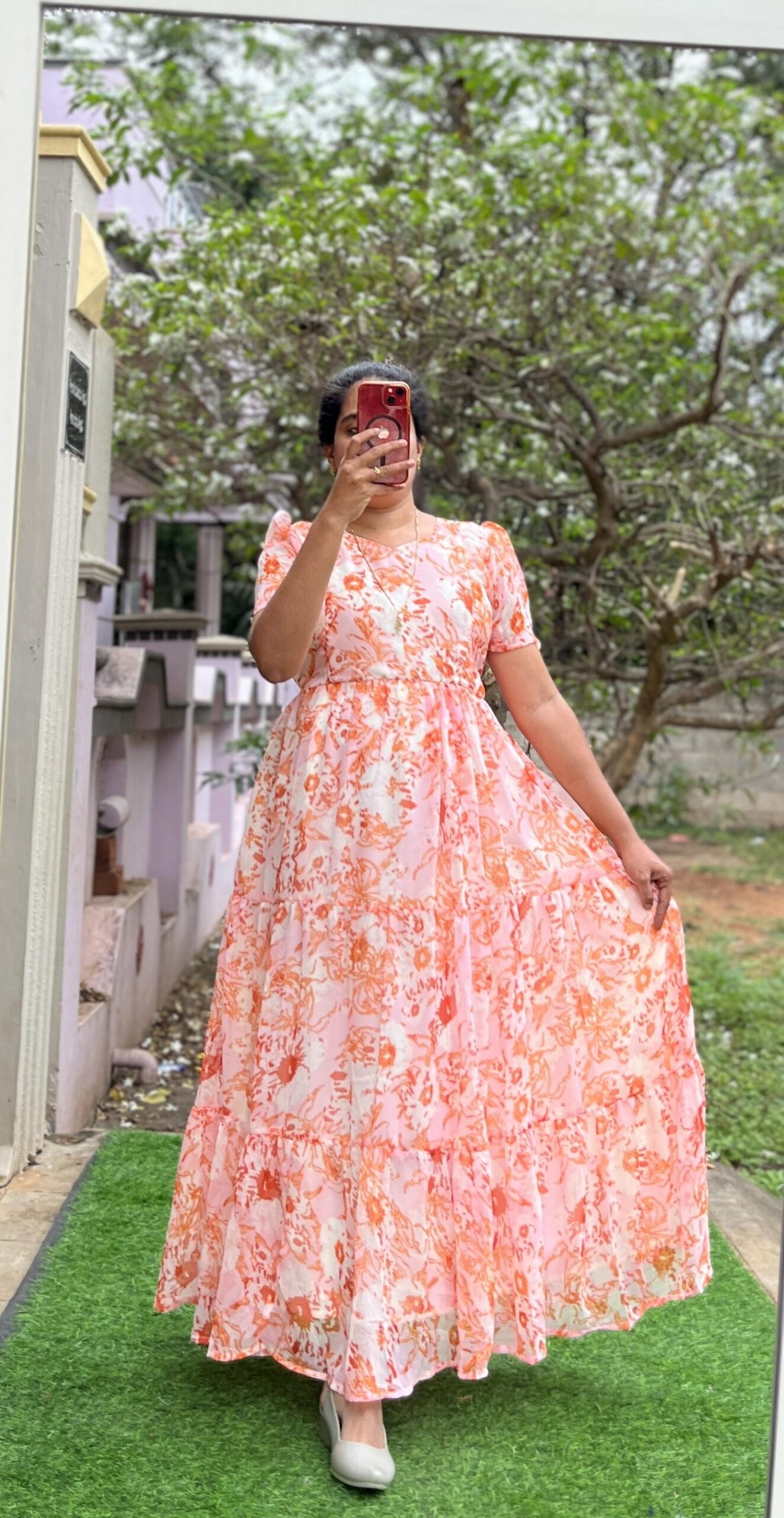 Georgette Maternity/ Feeding Maxi - 3tier - Georgette Orange shades