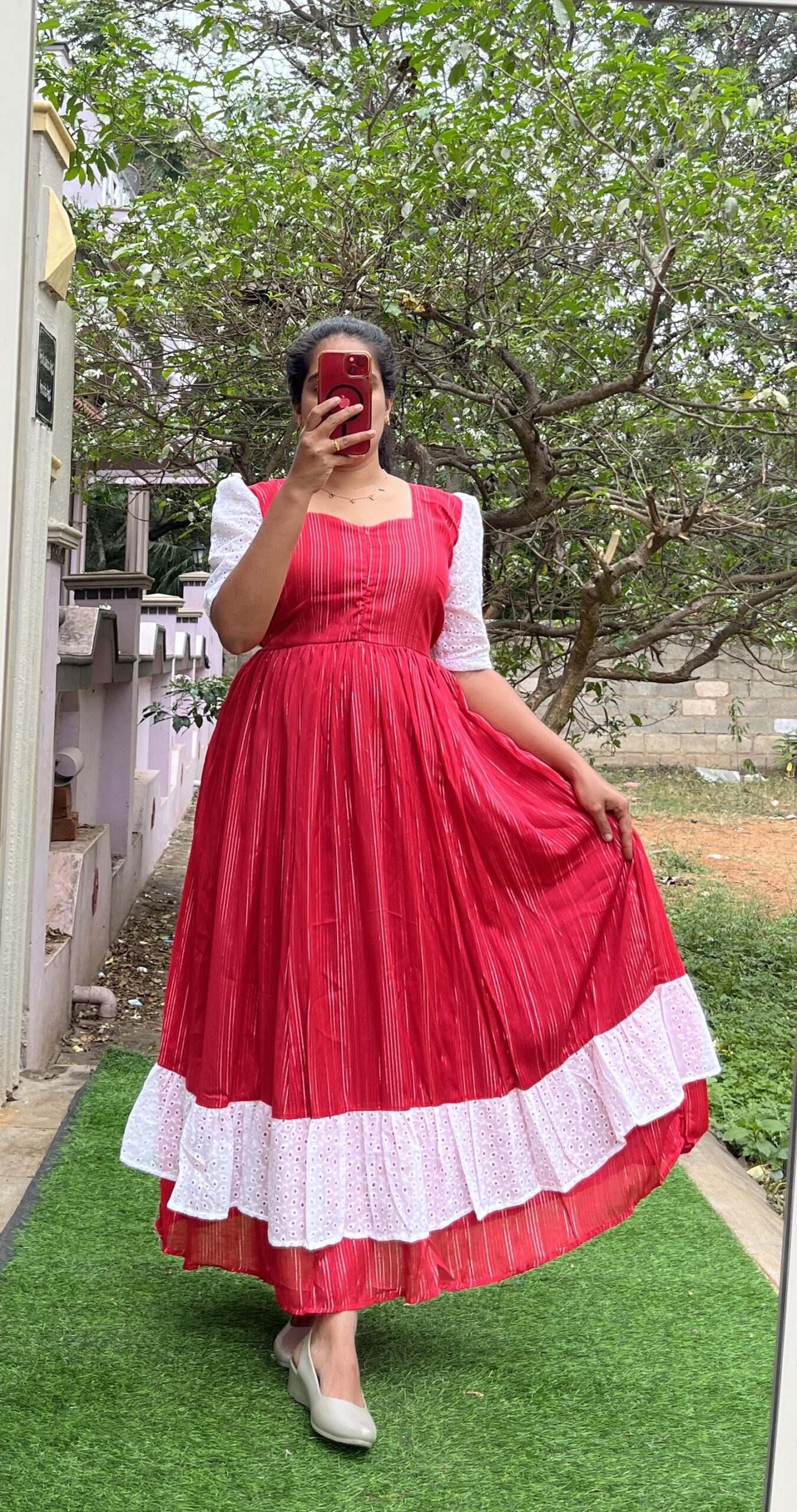 Georgette Maxi - 3tier - Red & White