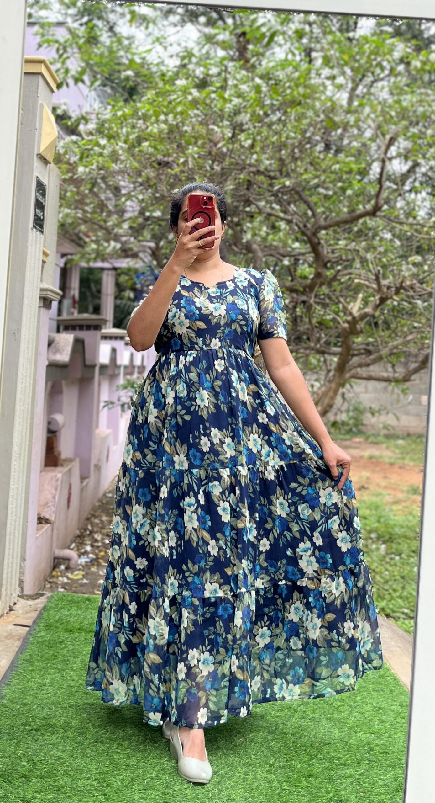 Georgette Maternity/ Feeding Maxi - 3tier - Georgette Navy triFlower