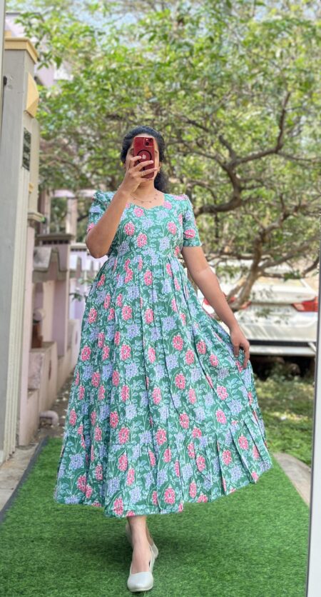 Cotton Maternity/Feeding kurti - SS - Kantha Green