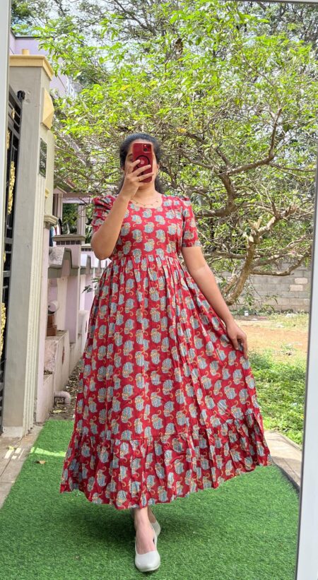 Cotton Maternity/Feeding kurti - SS - Cotton Red Elephant