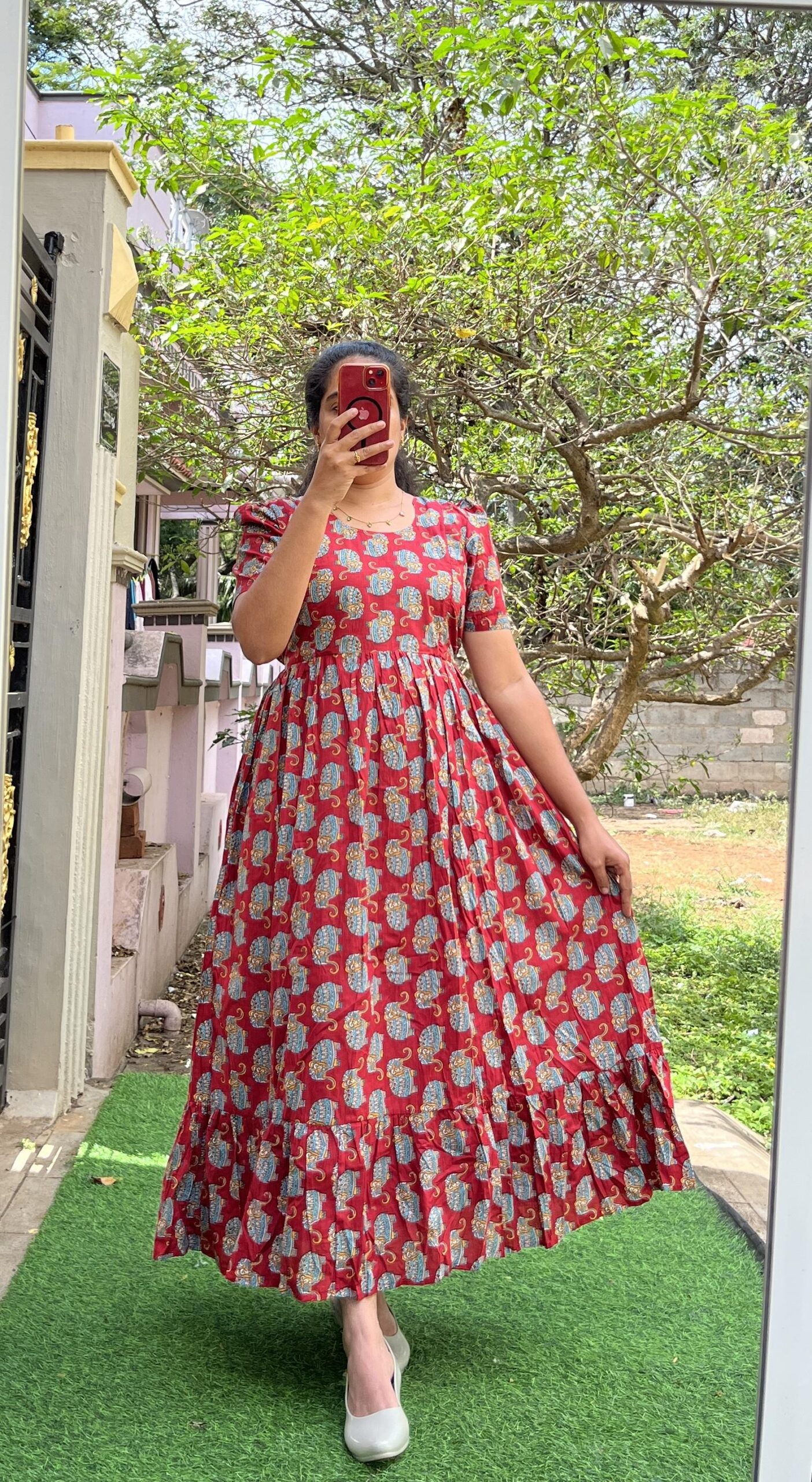 Cotton Maternity/Feeding kurti - SS - Cotton Red Elephant