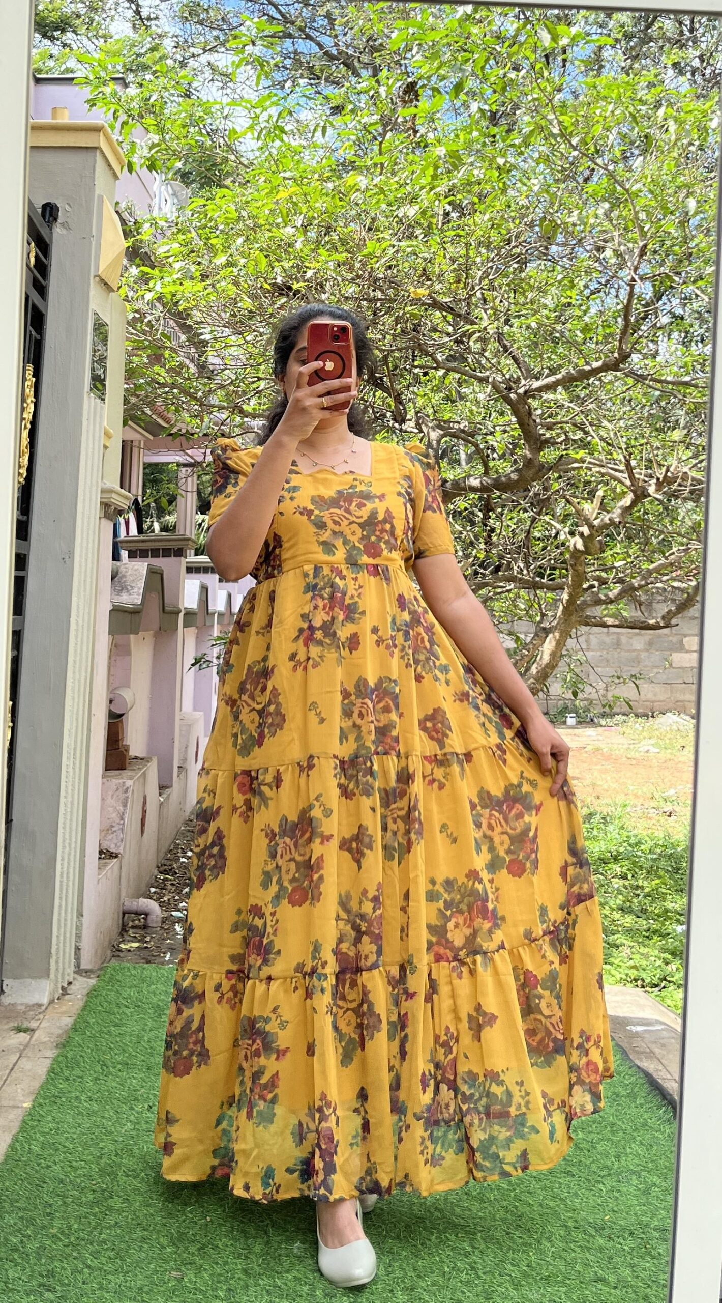 Georgette Maternity/ Feeding Maxi - 3tier - Georgette Mustard