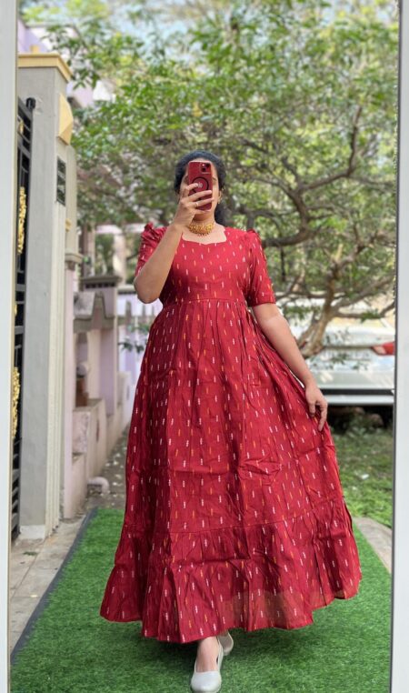 Maternity/Feeding kurti - Slubsilk Red Silver and Gold Butta