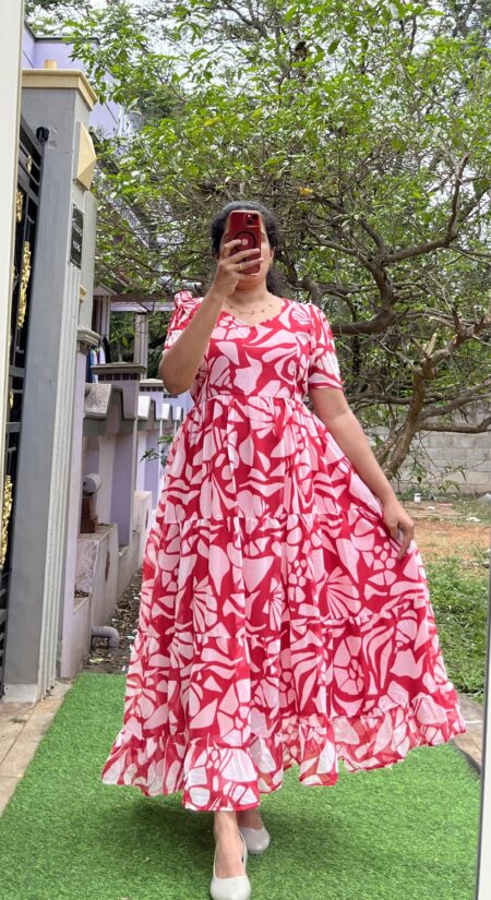 Georgette Maternity/ Feeding Maxi - 3tier - Georgette Red Rhythm