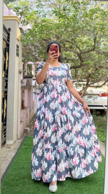 Delta Crush Maternity/Feeding kurti - 3tier- Delta Leaf Grey