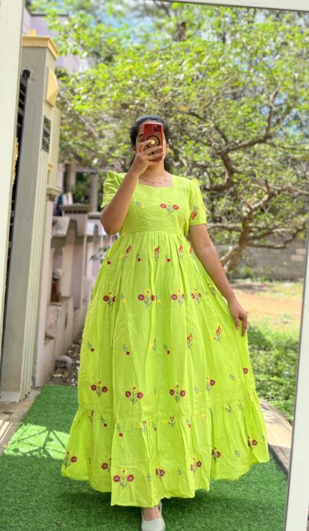 Cotton Maternity/Feeding kurti - Kora Cotton Parrot Green