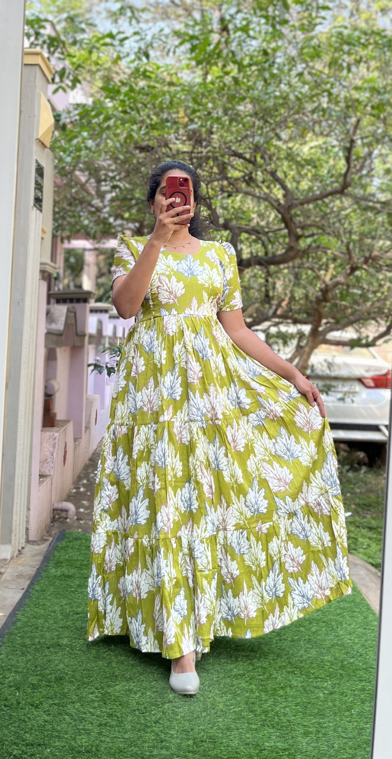 Delta Crush Maternity/Feeding kurti - 3tier- Delta Leaf Green