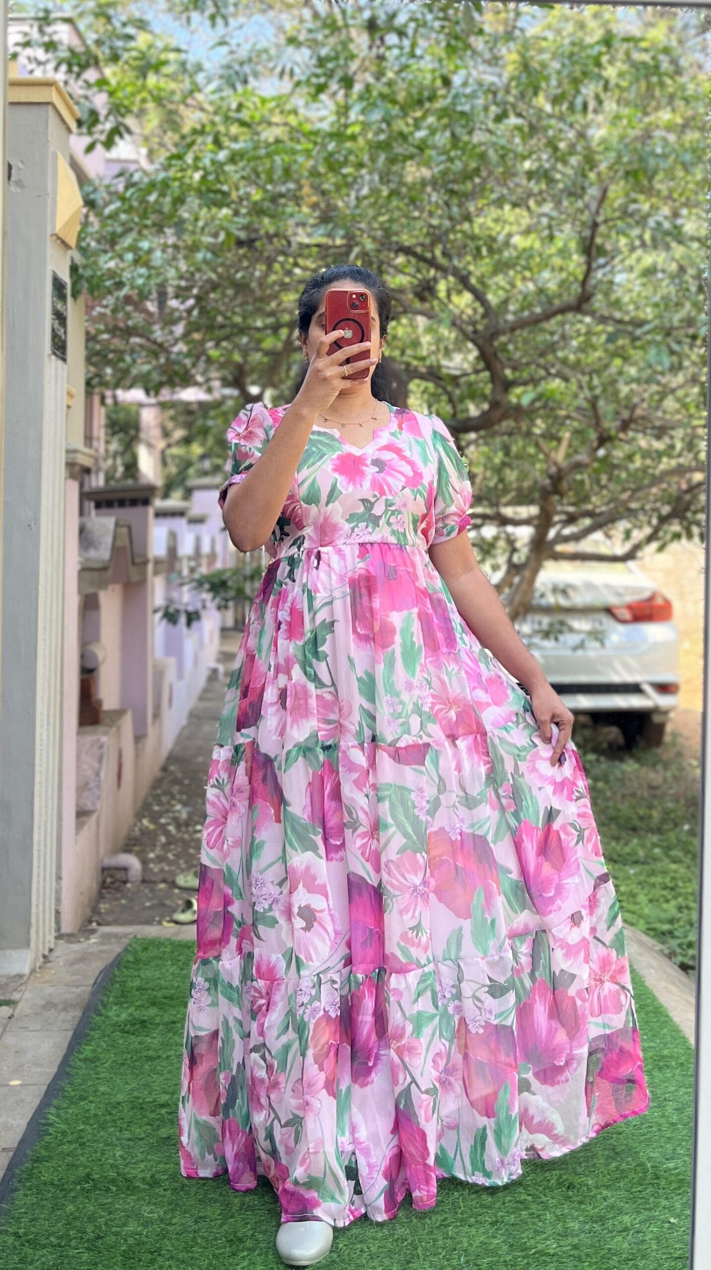 Georgette Maternity/ Feeding Maxi - 3tier - Georgette Long Hibiscus