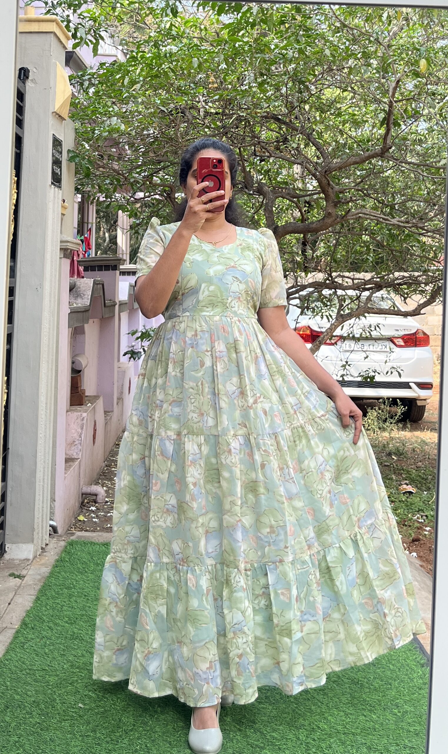 Georgette Maternity/ Feeding Maxi - 3tier Georgette Olive