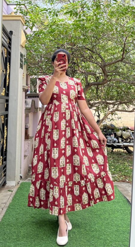 Cotton Maternity/Feeding kurti - Cotton Maroon Temple