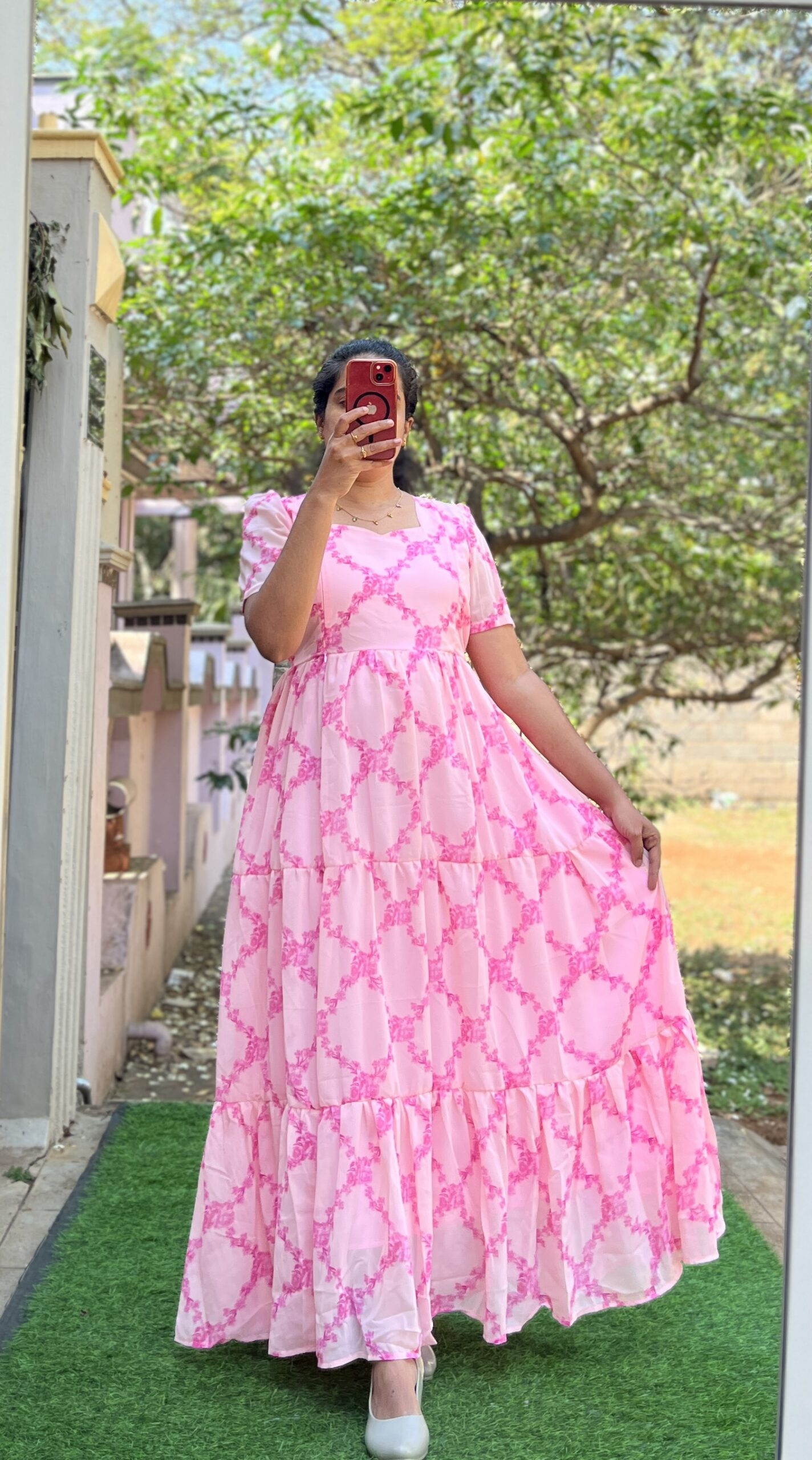 Georgette Maternity/ Feeding Maxi - 3tier - Georgette Floral Checks