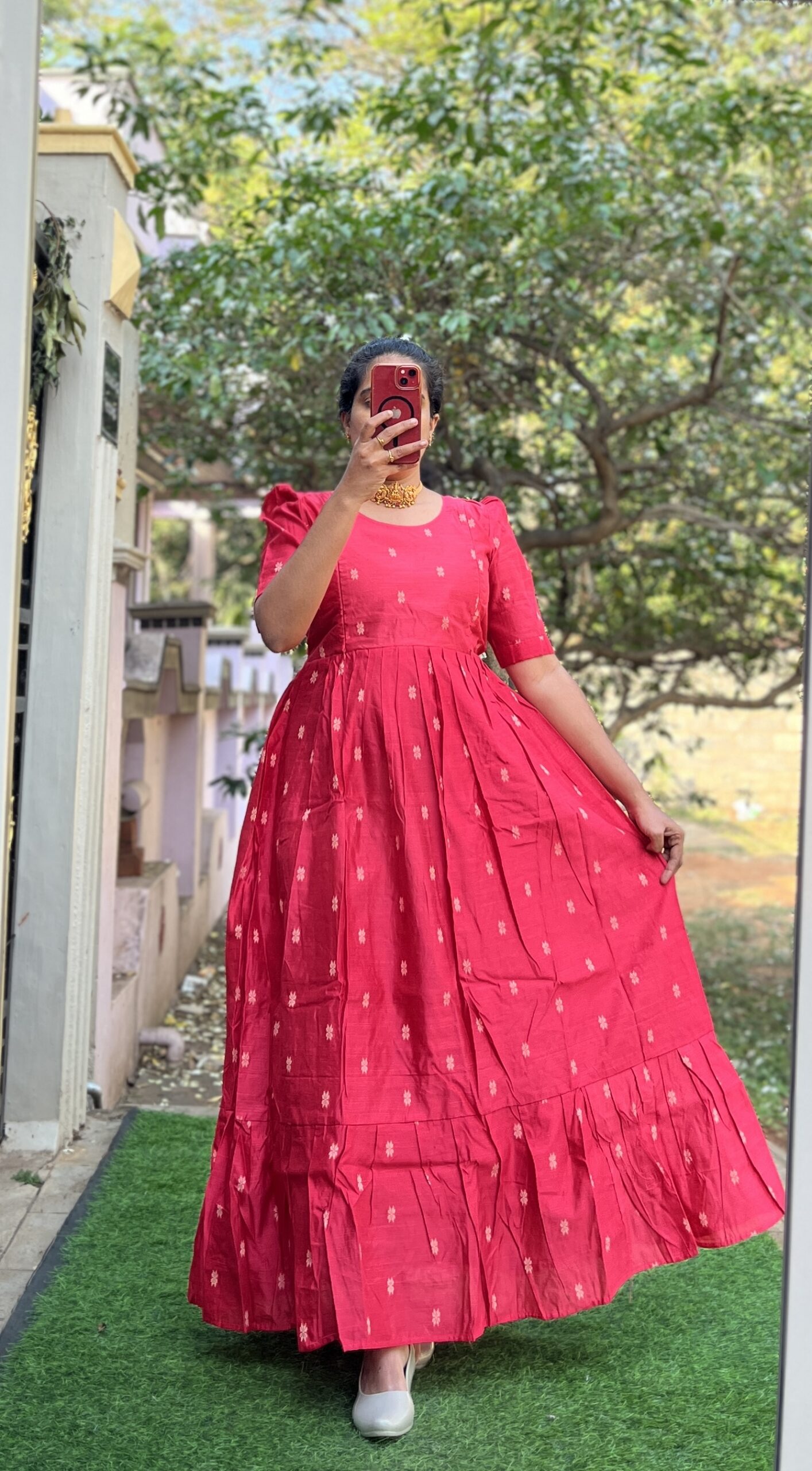 Maternity/Feeding kurti - Slub Silk Tomato Red