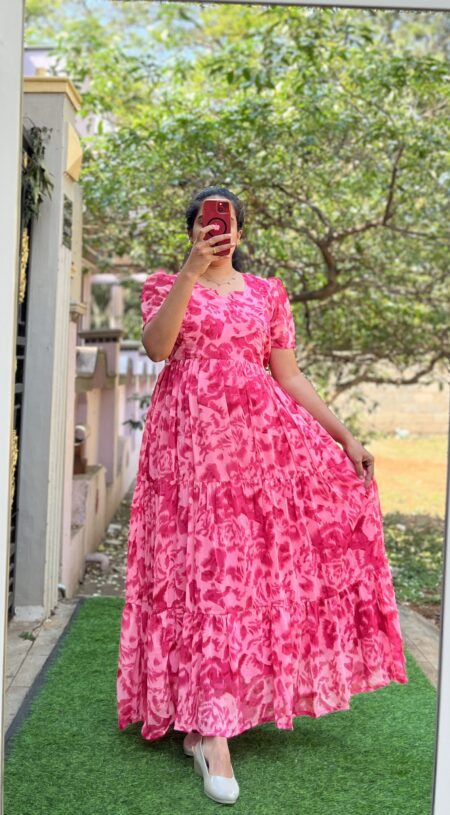 Georgette Maternity/ Feeding Maxi - 3tier - Georgette Red ABS