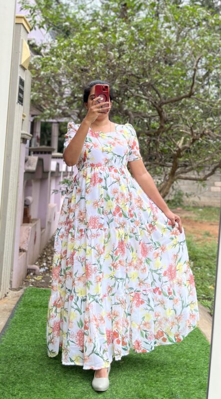 Georgette Maternity/ Feeding Maxi - 3tier - Georgette Snow