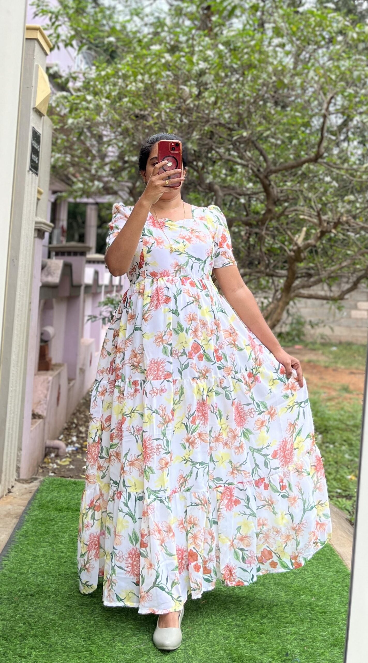 Georgette Maternity/ Feeding Maxi - 3tier - Georgette Snow