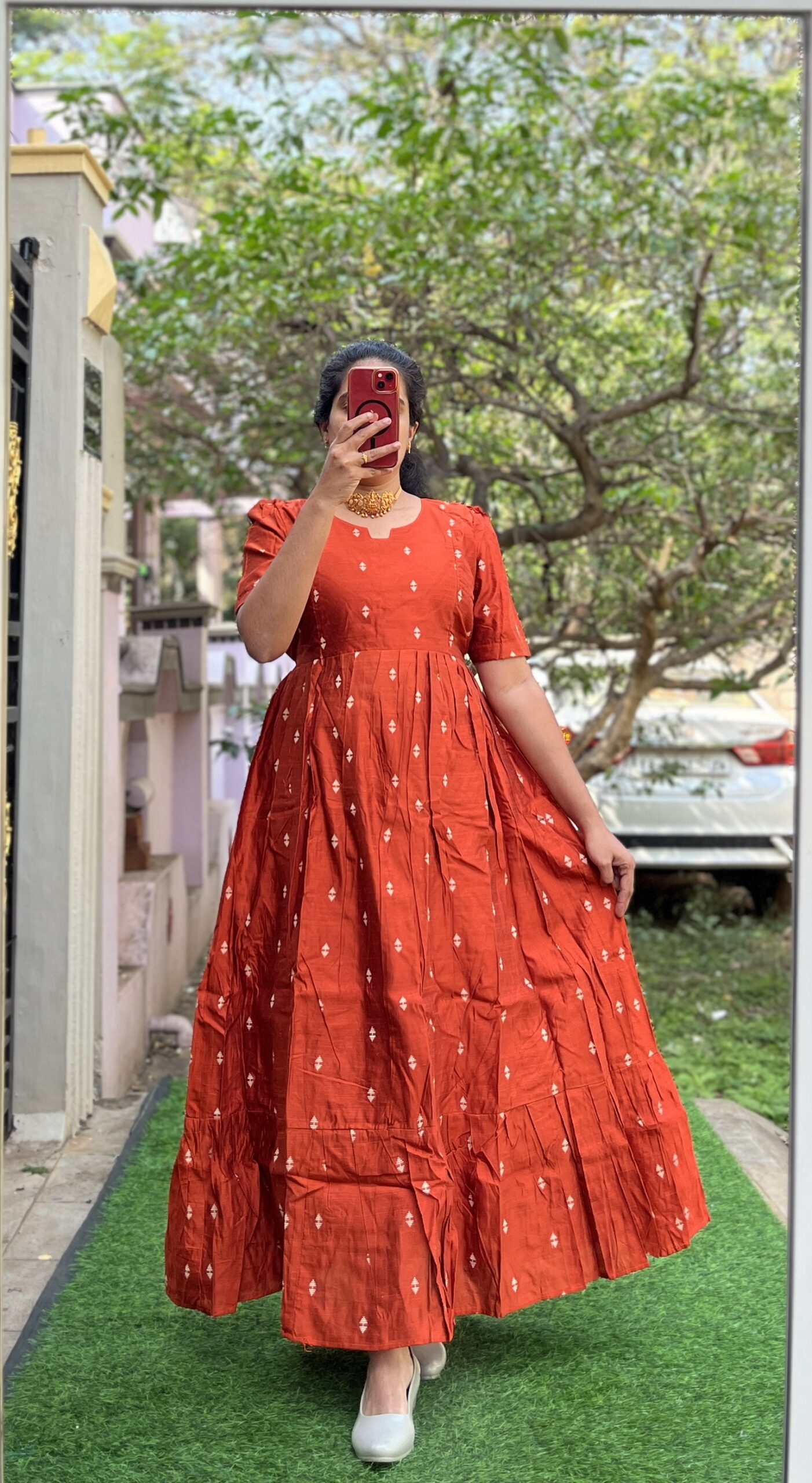 Maternity/Feeding kurti - Slub Silk ORANGE