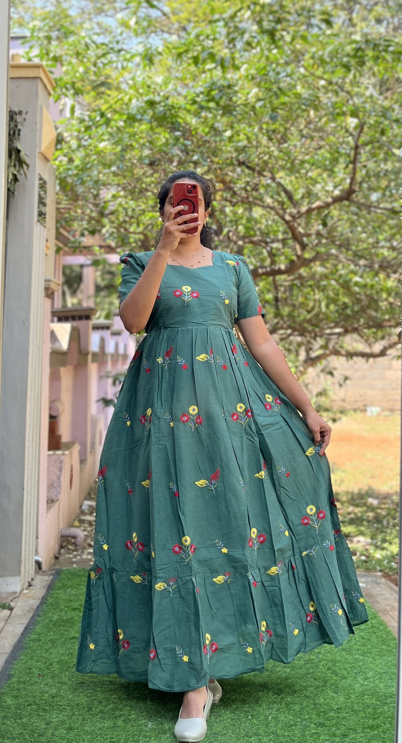 Cotton Maternity/Feeding kurti - Kora Dark Green