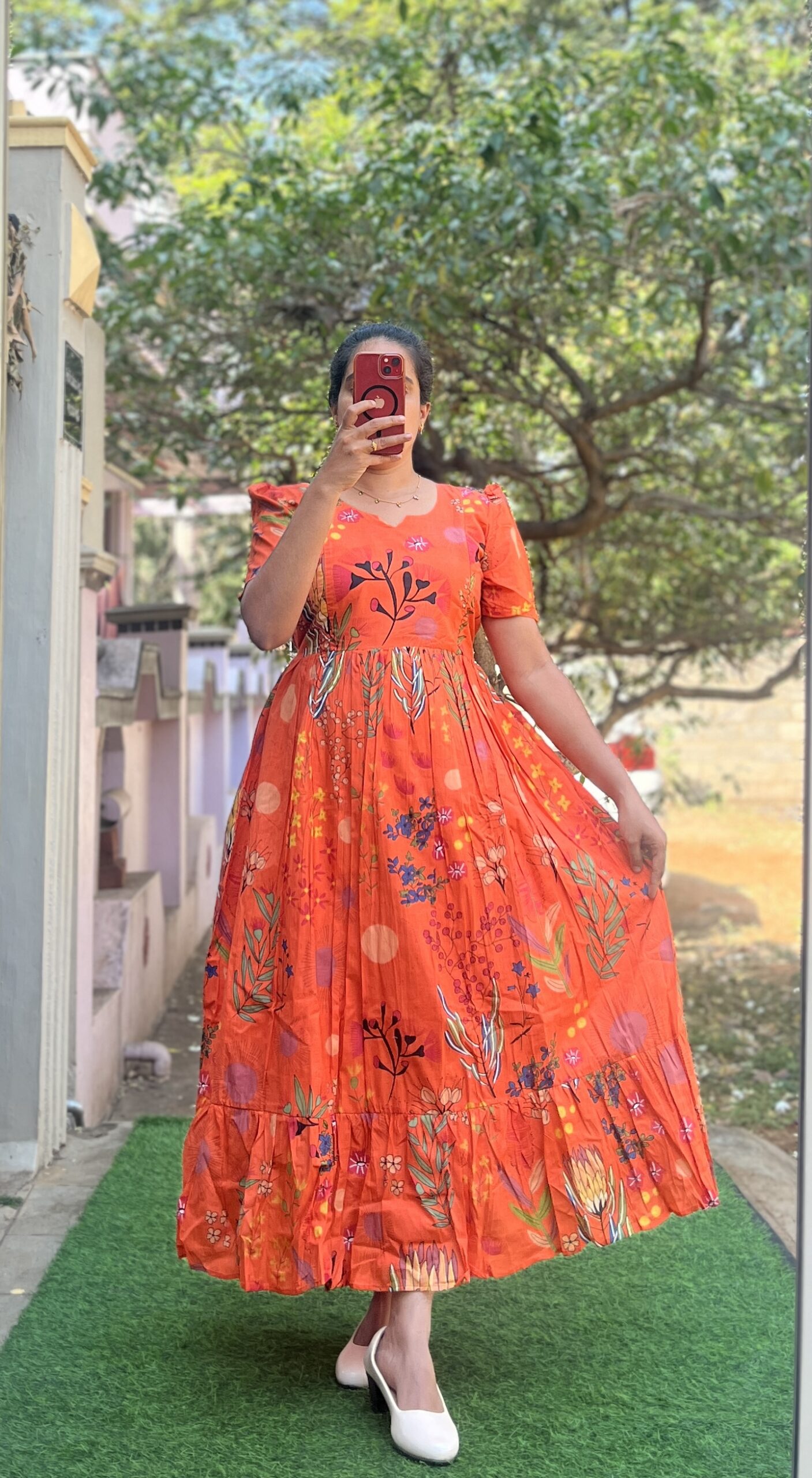 Cotton Maternity/Feeding kurti - Cotton Orange Andriya