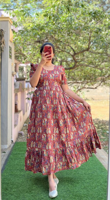 Cotton Maternity/Feeding kurti - Cotton Kantha MaroonRajaRani