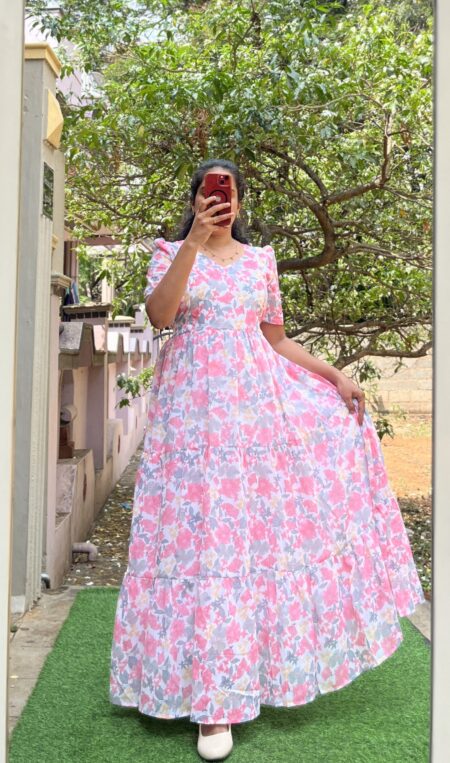 Georgette Maternity/ Feeding Maxi - 3tier Georgette Rosewood