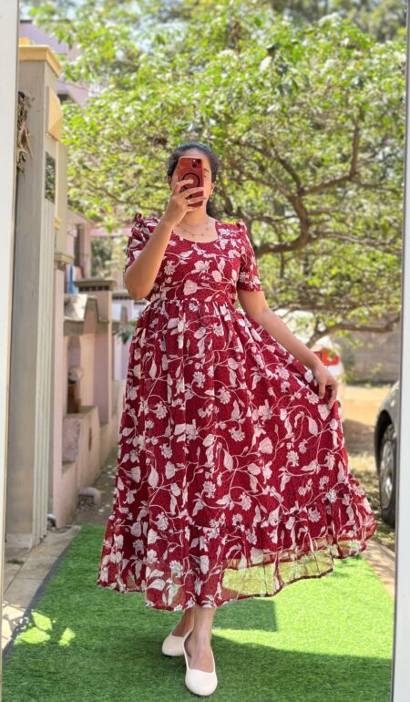 Georgette Maternity/ Feeding Maxi - 2tier - Georgette Dots