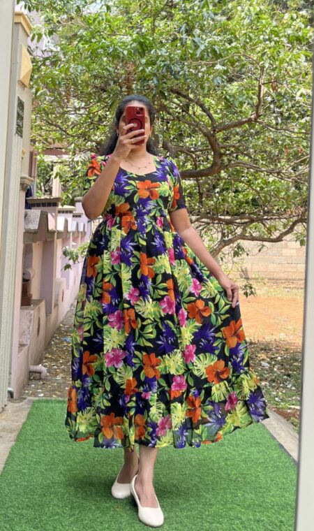 Georgette Maternity/ Feeding Maxi - 2tier - Georgette Pink & Org Hibiscus