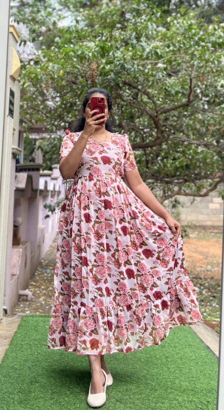 Georgette Maternity/ Feeding Maxi - 2tier - Georgette Red Carnesia