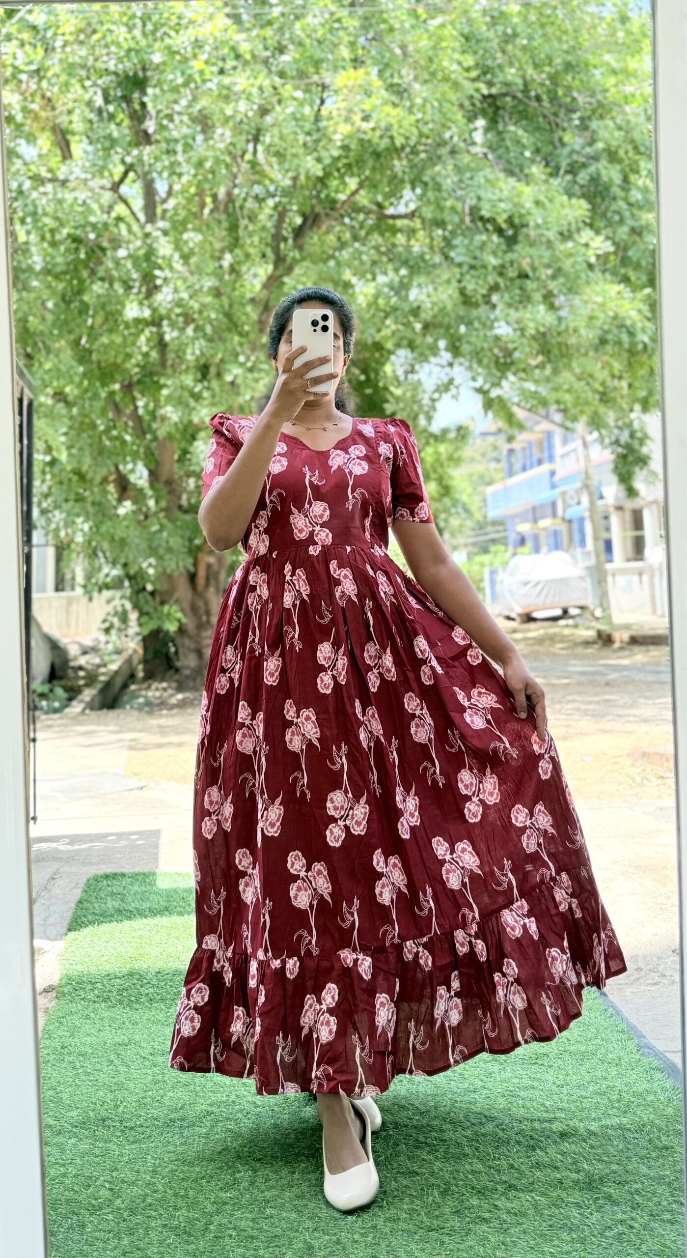 Cotton Maternity/Feeding kurti - Cotton Maroon Triflower